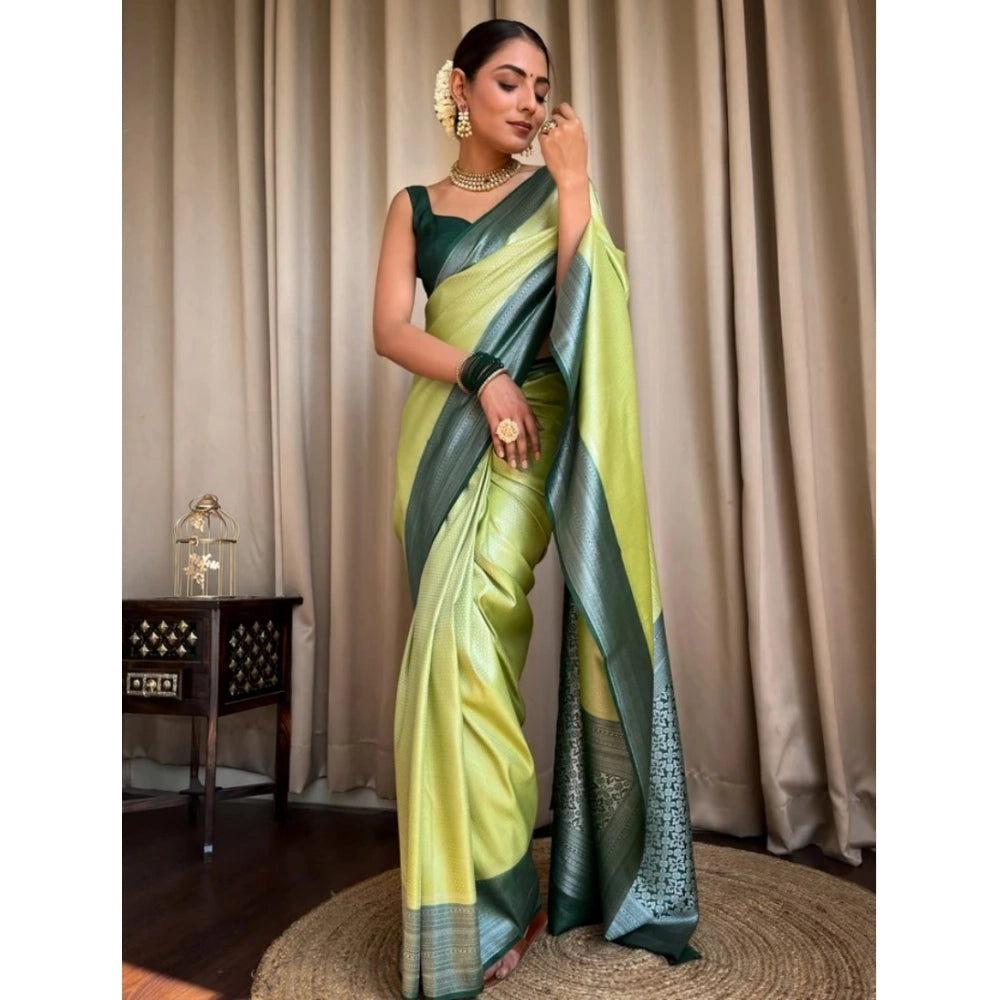 Snuggle Spot Women's Silk Printed Saree With Unstitched Blouse 5.5Mtr (Sea Green)