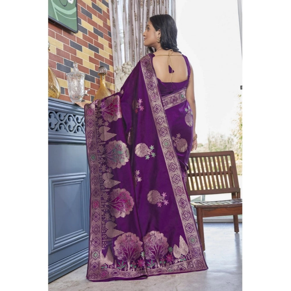 Snuggle Spot Women's Silk Printed Saree With Unstitched Blouse 5.5Mtr (Purple)