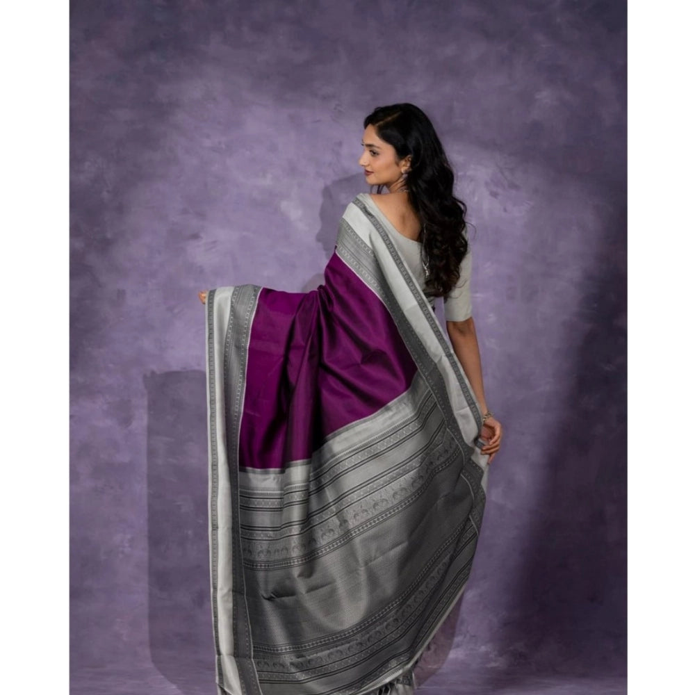 Snuggle Spot Women's Silk Printed Saree With Unstitched Blouse 5.5Mtr (Purple)