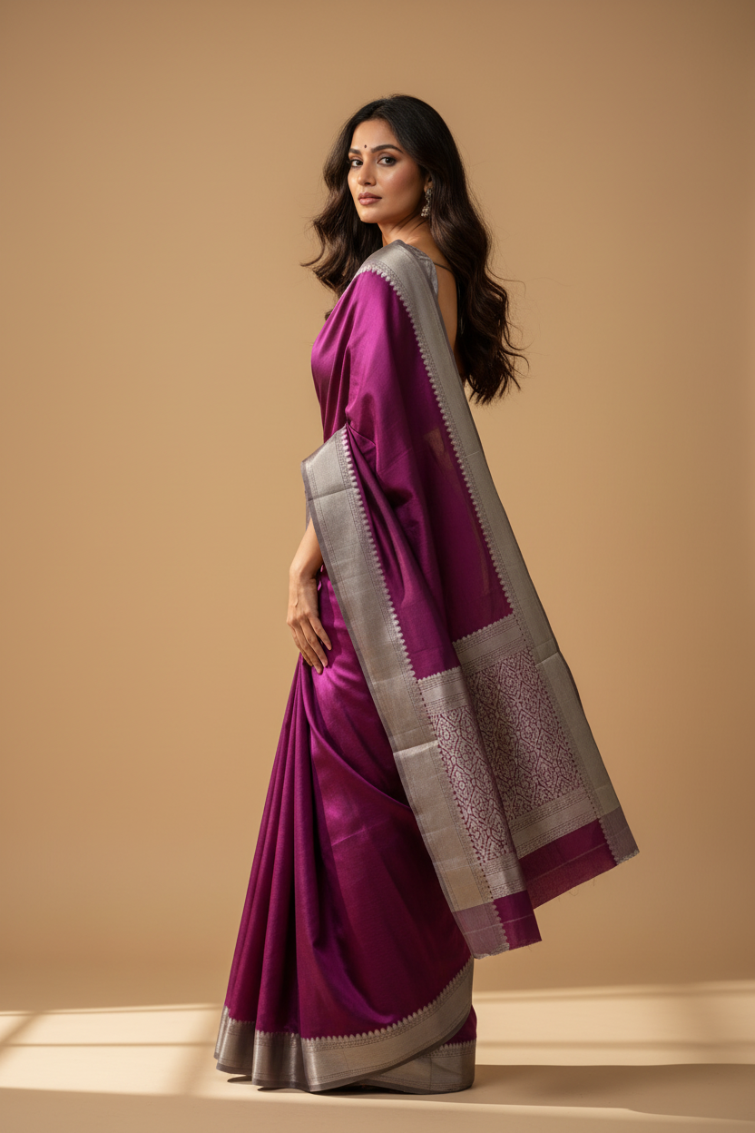 Snuggle Spot Women's Silk Printed Saree With Unstitched Blouse 5.5Mtr (Purple)