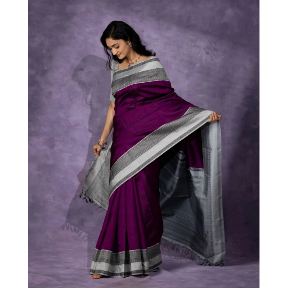 Snuggle Spot Women's Silk Printed Saree With Unstitched Blouse 5.5Mtr (Purple)