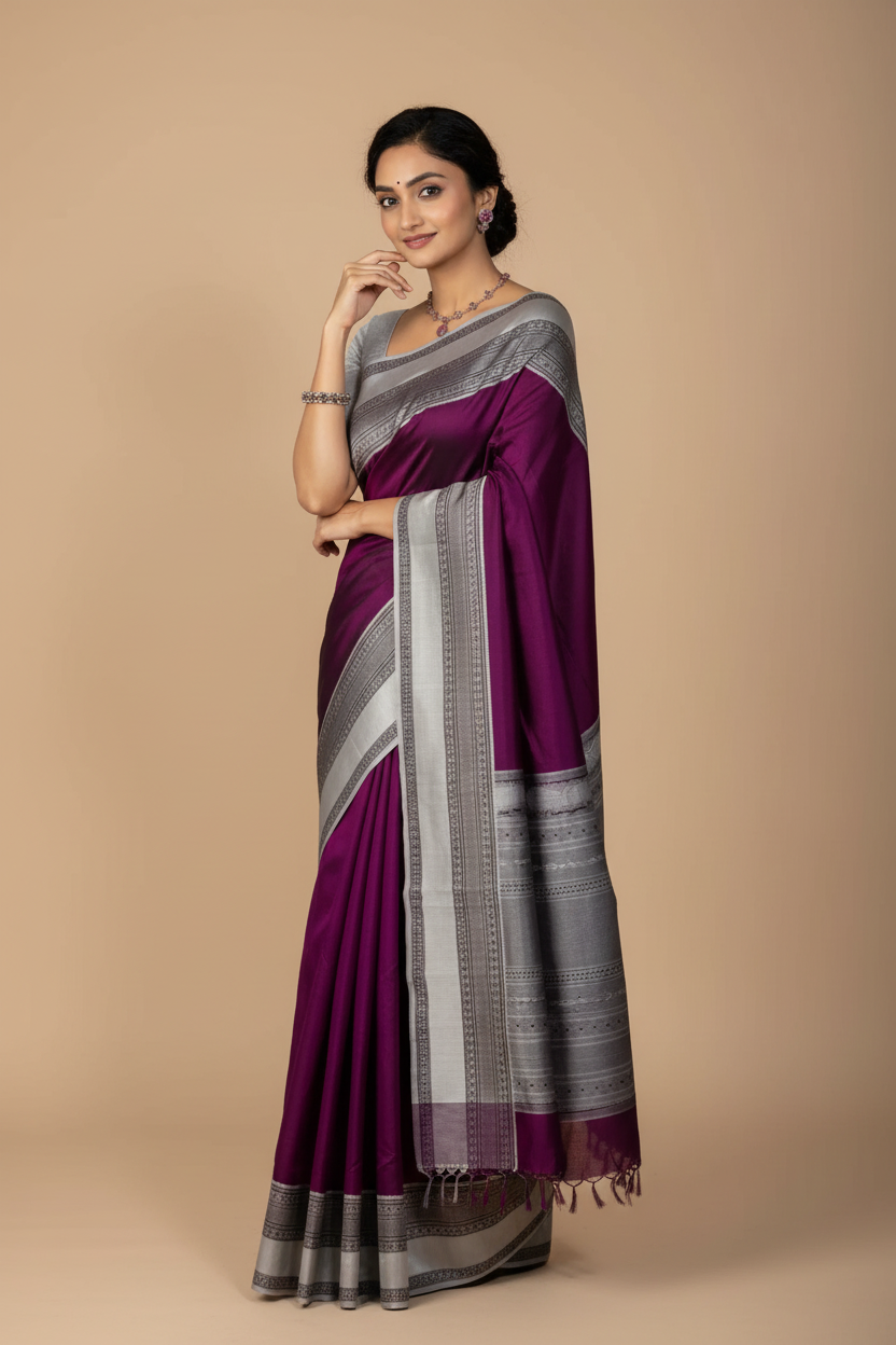 Snuggle Spot Women's Silk Printed Saree With Unstitched Blouse 5.5Mtr (Purple)