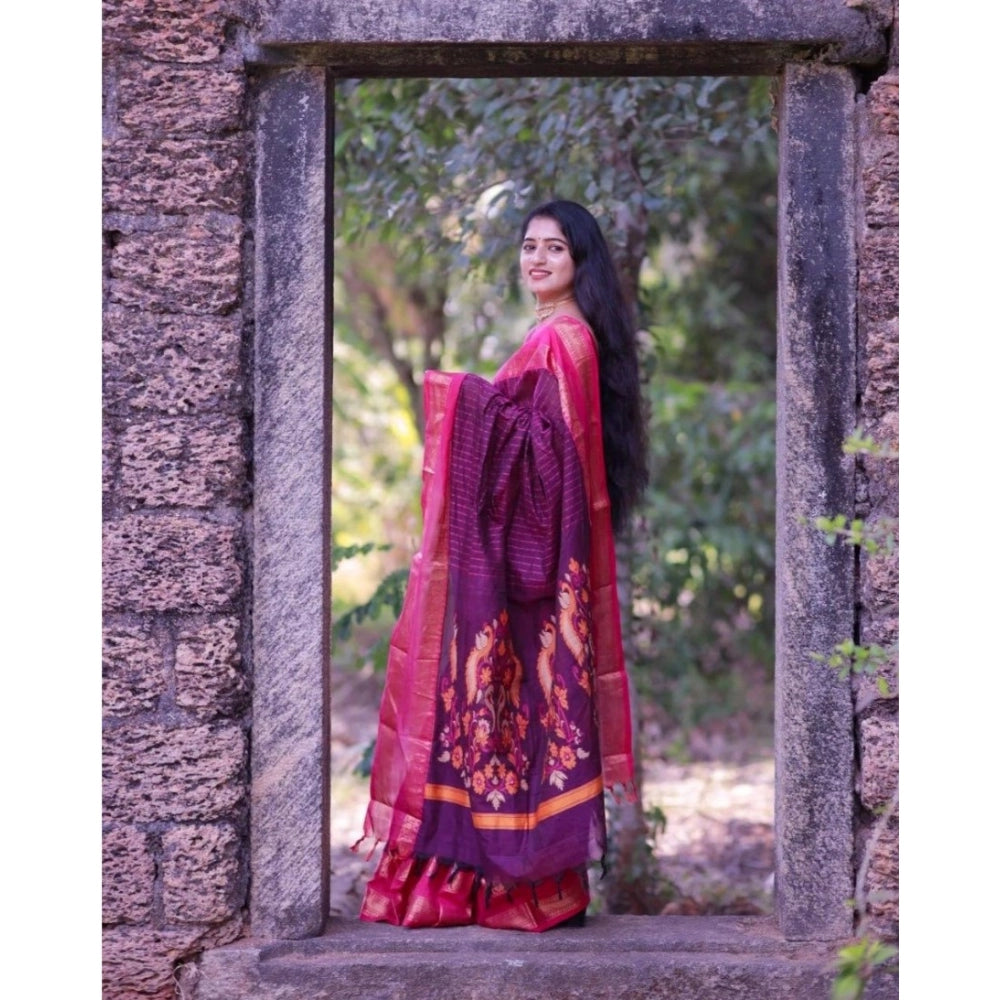 Snuggle Spot Women's Silk Printed Saree With Unstitched Blouse 5.5Mtr (Purple)