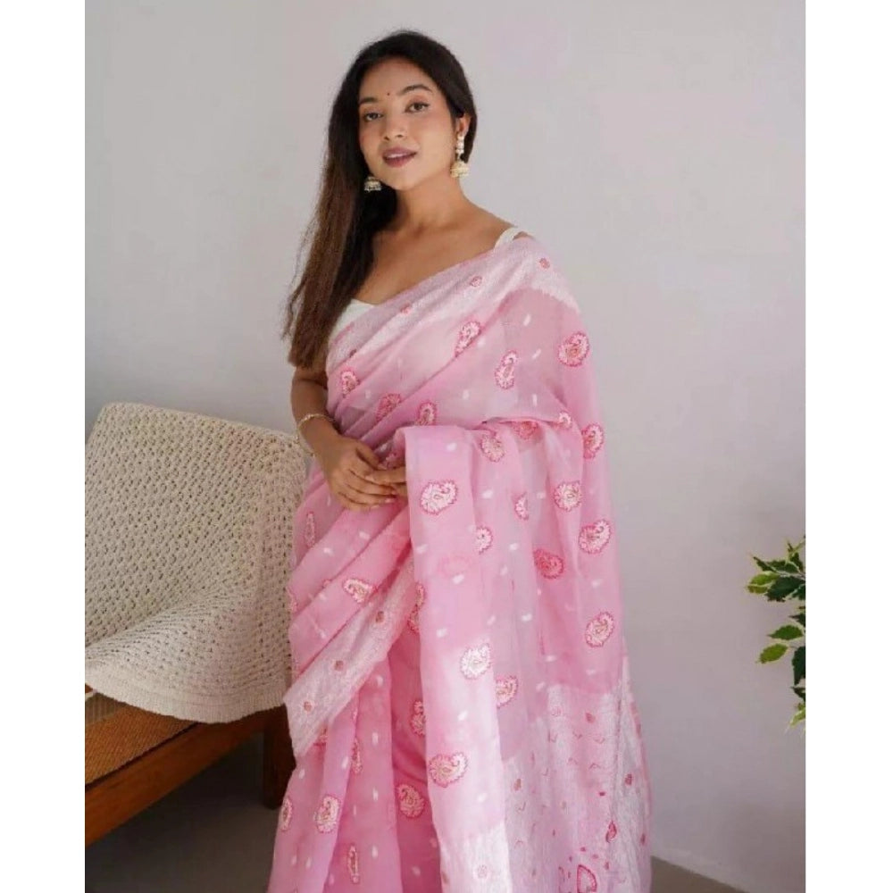 Snuggle Spot Women's Cotton  Printed Saree With Unstitched Blouse 5.5Mtr (Pink)