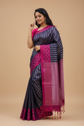 Snuggle Spot Women's Silk Printed Saree With Unstitched Blouse 5.5Mtr (Navy Blue)