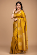 Snuggle Spot Women's Silk Printed Saree With Unstitched Blouse 5.5Mtr (Yellow)