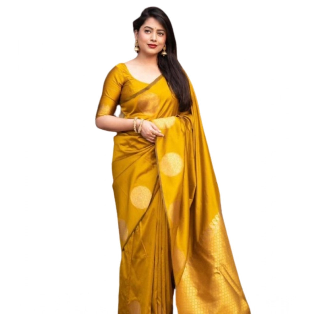 Snuggle Spot Women's Silk Printed Saree With Unstitched Blouse 5.5Mtr (Yellow)