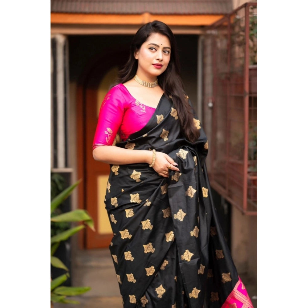 Snuggle Spot Women's Silk Printed Saree With Unstitched Blouse 5.5Mtr (Pink)