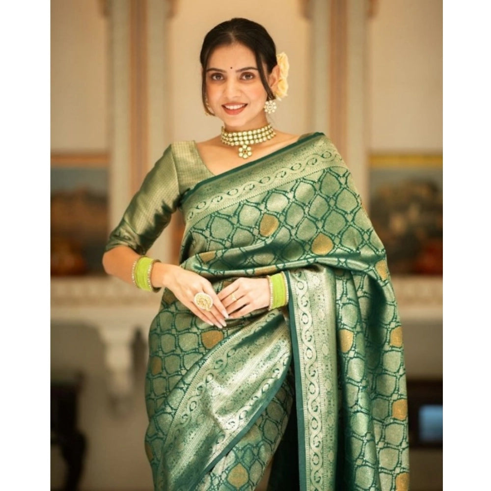 Snuggle Spot Women's Silk Printed Saree With Unstitched Blouse 5.5Mtr (Green)