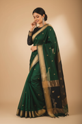 Snuggle Spot Women's Silk Printed Saree With Unstitched Blouse 5.5Mtr (Dark Green)