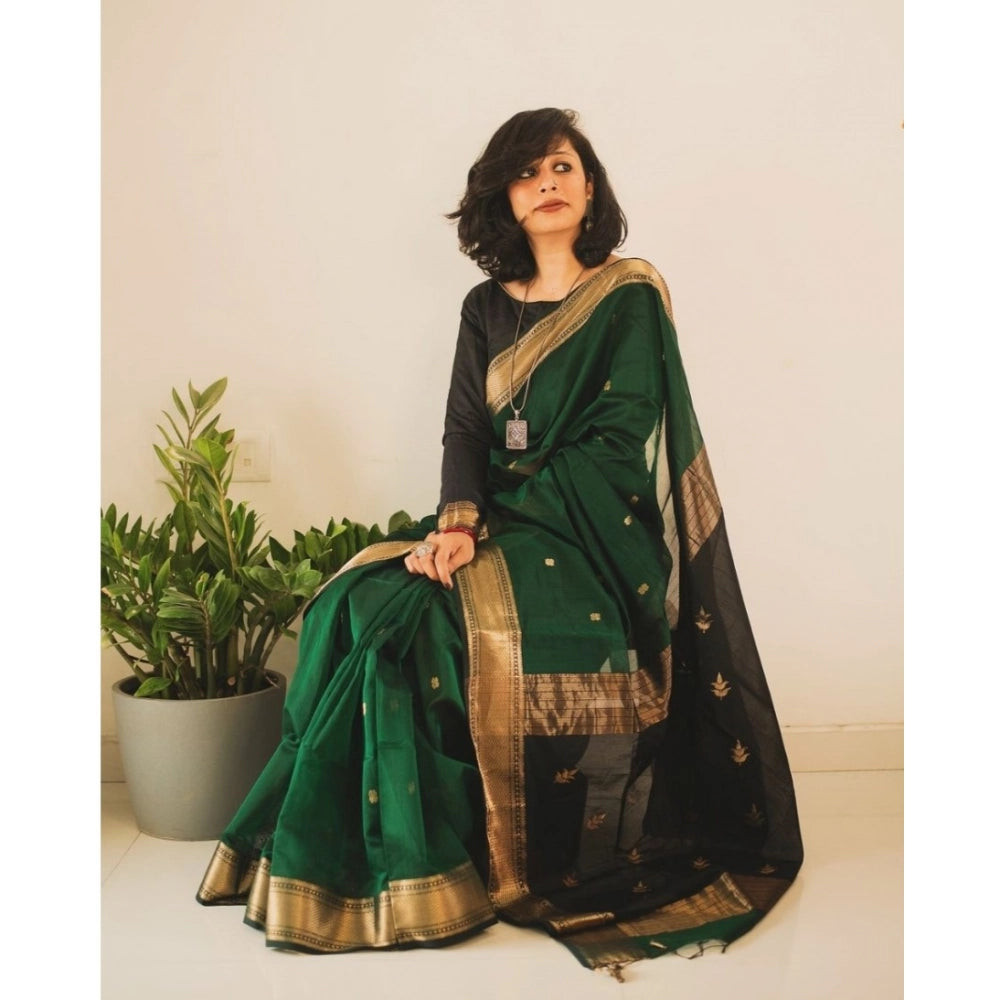 Snuggle Spot Women's Silk Printed Saree With Unstitched Blouse 5.5Mtr (Dark Green)