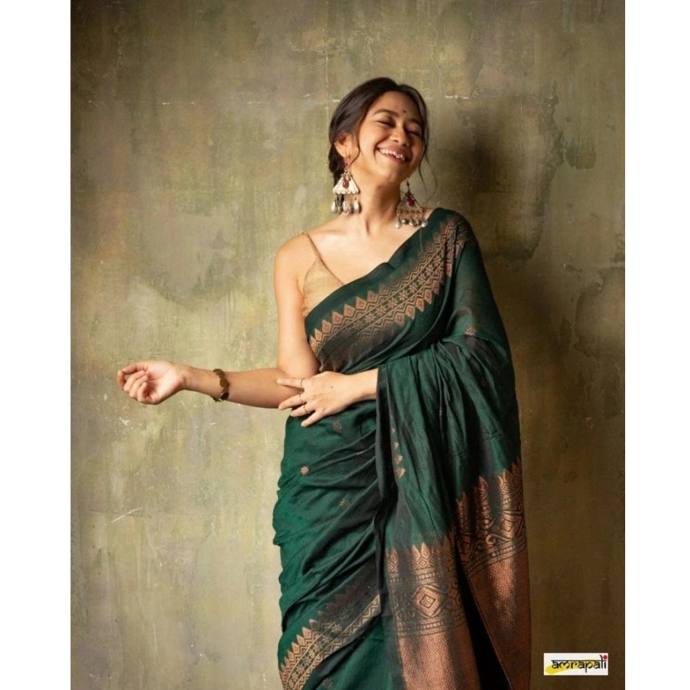Snuggle Spot Women's Silk Printed Saree With Unstitched Blouse 5.5Mtr (Green)