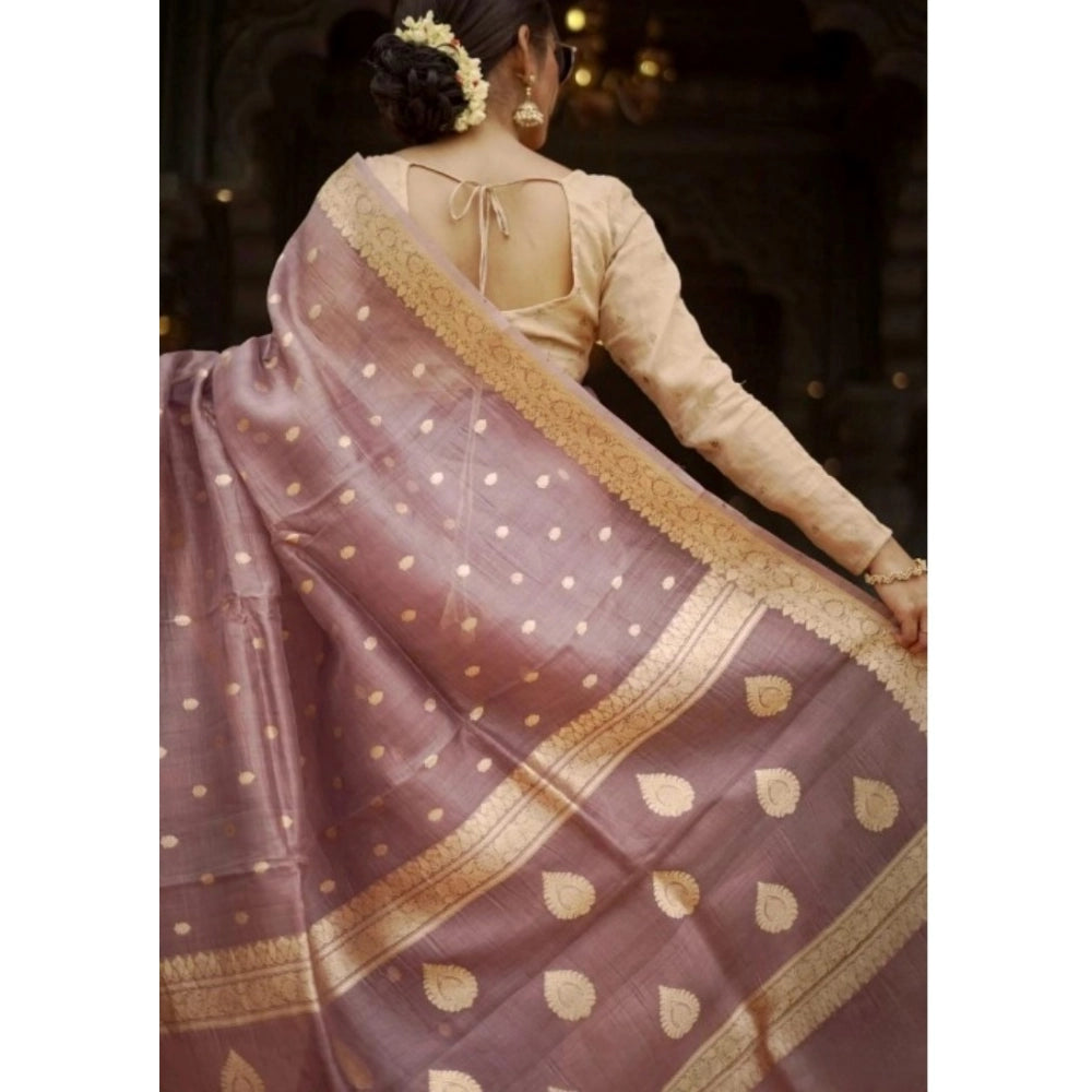 Snuggle Spot Women's Cotton  Printed Saree With Unstitched Blouse 5.5Mtr (Rose Gold)