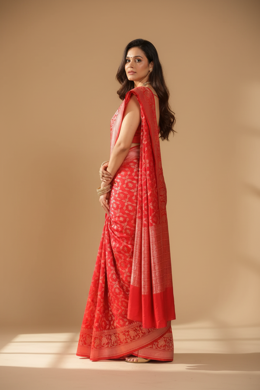 Snuggle Spot Women's Silk Printed Saree With Unstitched Blouse 5.5Mtr (Orange)