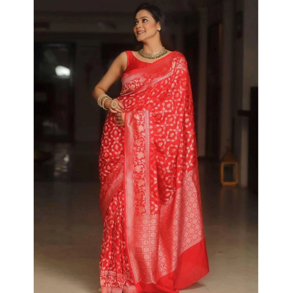 Snuggle Spot Women's Silk Printed Saree With Unstitched Blouse 5.5Mtr (Orange)