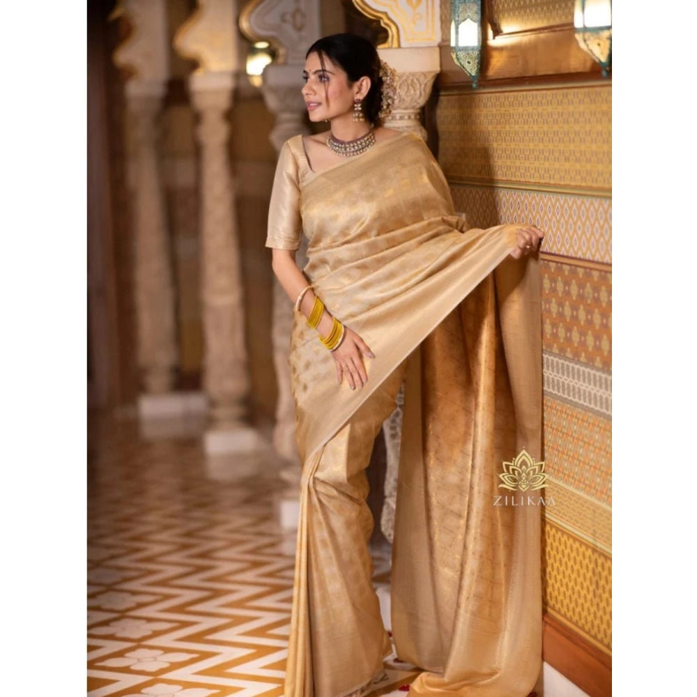 Snuggle Spot Women's Silk Printed Saree With Unstitched Blouse 5.5Mtr (Cream)