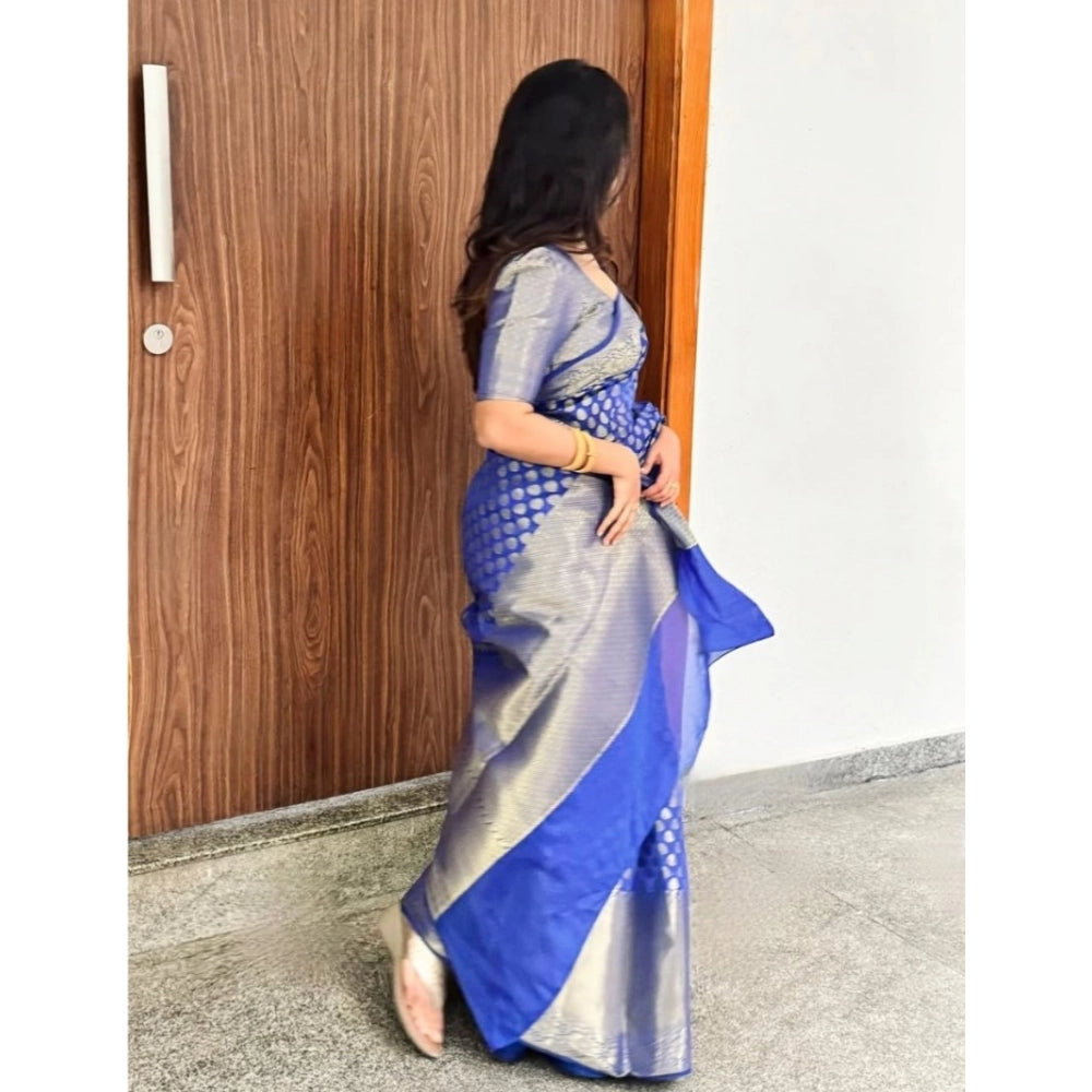Snuggle Spot Women's Silk Printed Saree With Unstitched Blouse 5.5Mtr (Royal Blue)