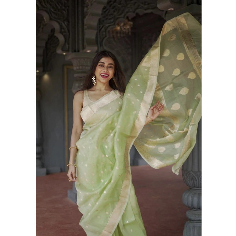 Snuggle Spot Women's Cotton  Printed Saree With Unstitched Blouse 5.5Mtr (Pista)