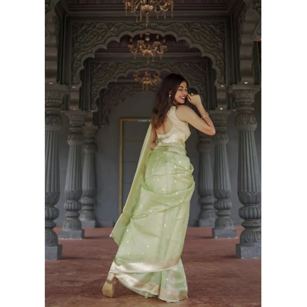 Snuggle Spot Women's Cotton  Printed Saree With Unstitched Blouse 5.5Mtr (Pista)