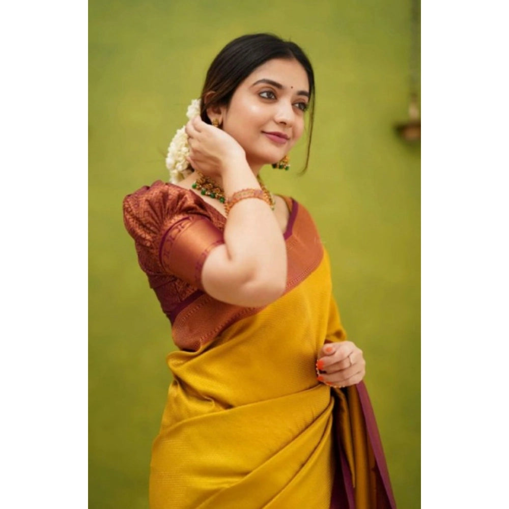 Snuggle Spot Women's Silk Printed Saree With Unstitched Blouse 5.5Mtr (Yellow)