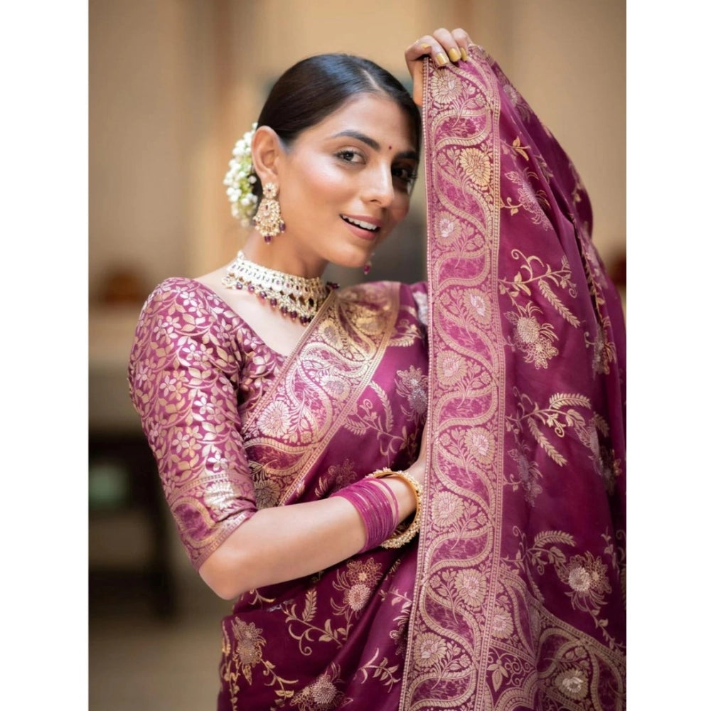 Snuggle Spot Women's Silk Printed Saree With Unstitched Blouse 5.5Mtr (Wine)