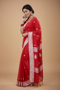 Snuggle Spot Women's Cotton  Printed Saree With Unstitched Blouse 5.5Mtr (Red)