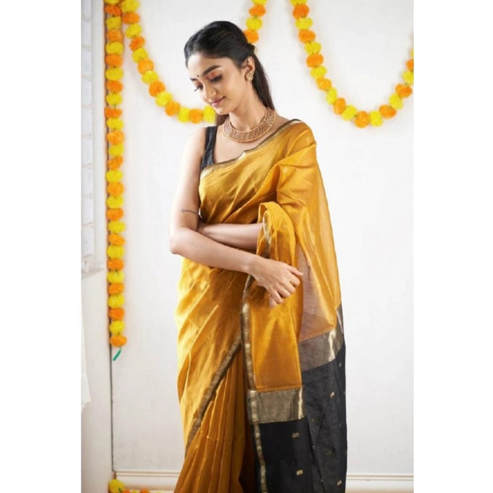 Snuggle Spot Women's Cotton  Printed Saree With Unstitched Blouse 5.5Mtr (Yellow)