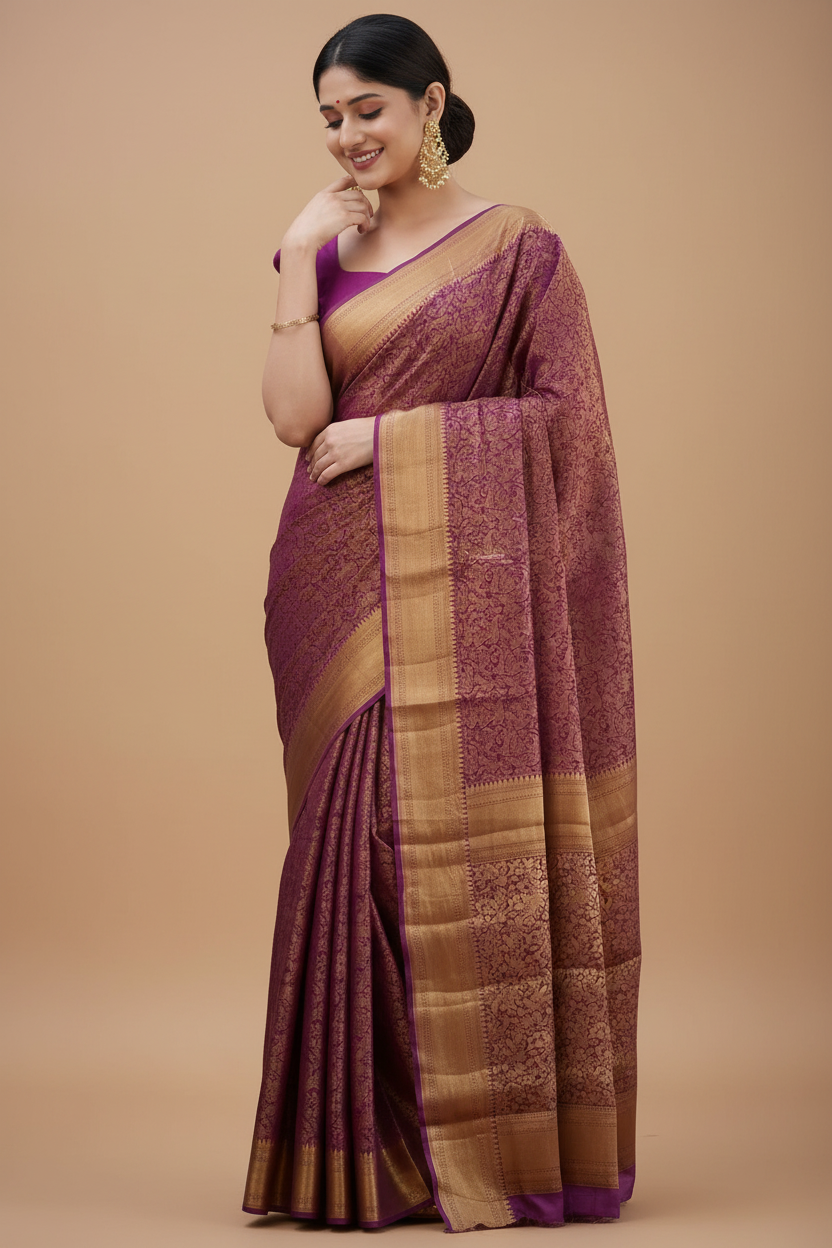 Snuggle Spot Women's Silk Printed Saree With Unstitched Blouse 5.5Mtr (Wine)