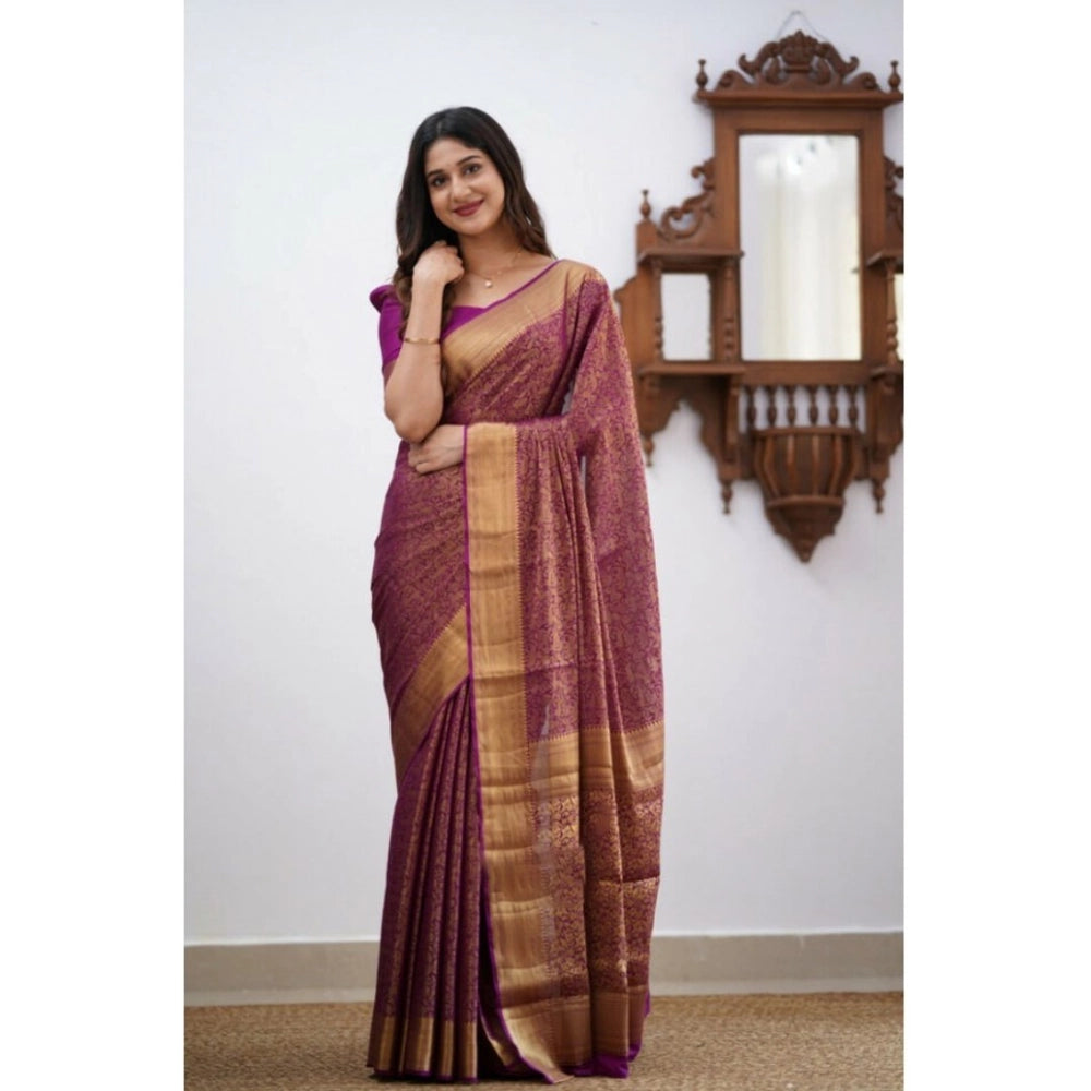 Snuggle Spot Women's Silk Printed Saree With Unstitched Blouse 5.5Mtr (Wine)