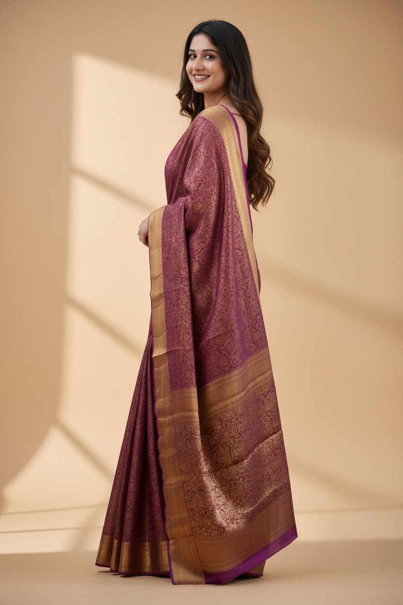 Snuggle Spot Women's Silk Printed Saree With Unstitched Blouse 5.5Mtr (Wine)