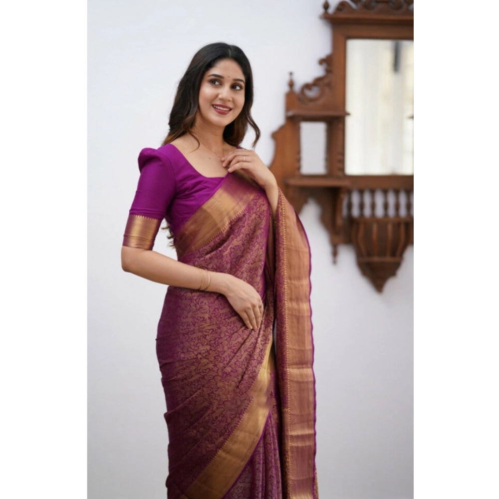 Snuggle Spot Women's Silk Printed Saree With Unstitched Blouse 5.5Mtr (Wine)