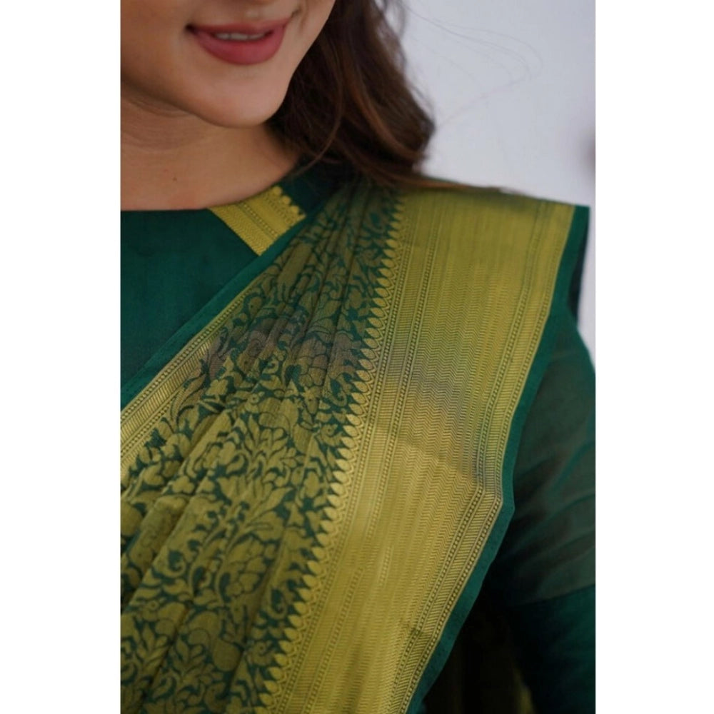 Snuggle Spot Women's Silk Printed Saree With Unstitched Blouse 5.5Mtr (Green)