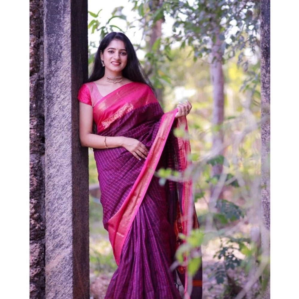 Snuggle Spot Women's Silk Printed Saree With Unstitched Blouse 5.5Mtr (Purple)