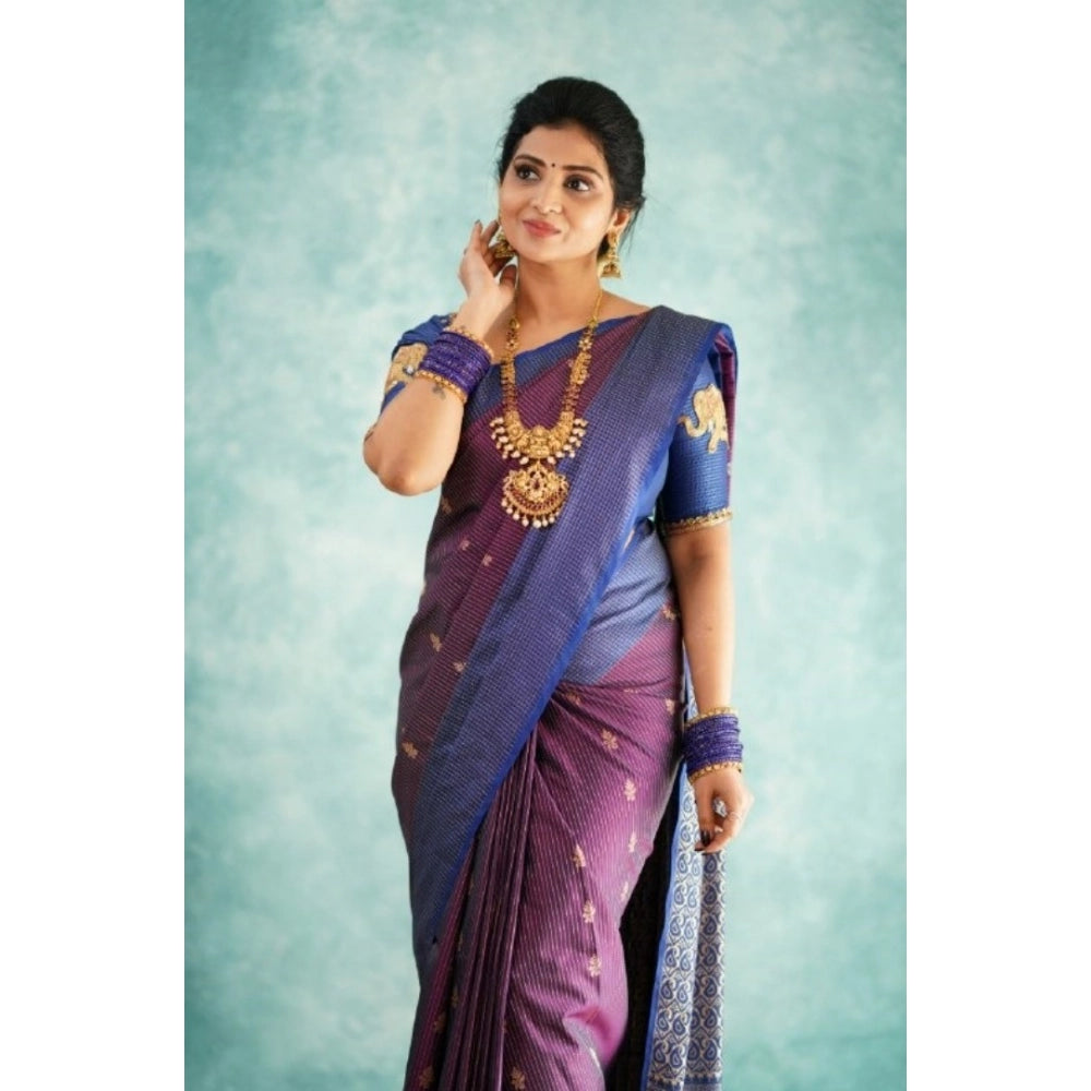 Snuggle Spot Women's Silk Printed Saree With Unstitched Blouse 5.5Mtr (Purple)