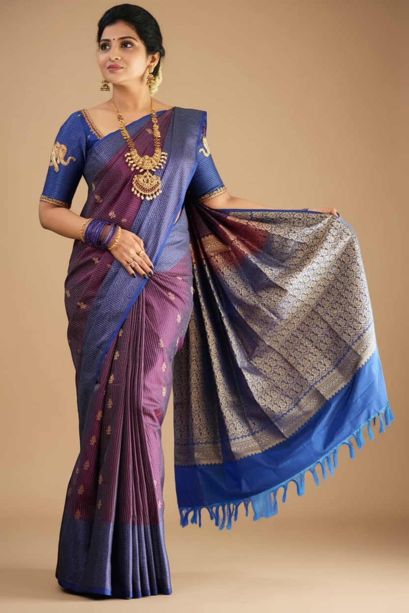 Snuggle Spot Women's Silk Printed Saree With Unstitched Blouse 5.5Mtr (Purple)