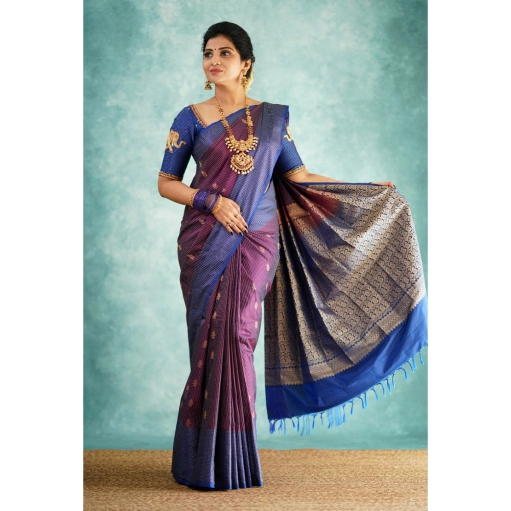 Snuggle Spot Women's Silk Printed Saree With Unstitched Blouse 5.5Mtr (Purple)