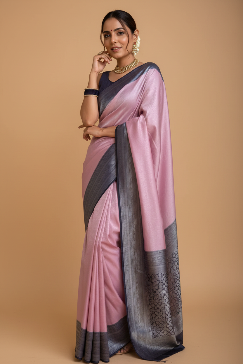 Snuggle Spot Women's Silk Printed Saree With Unstitched Blouse 5.5Mtr (Pink)