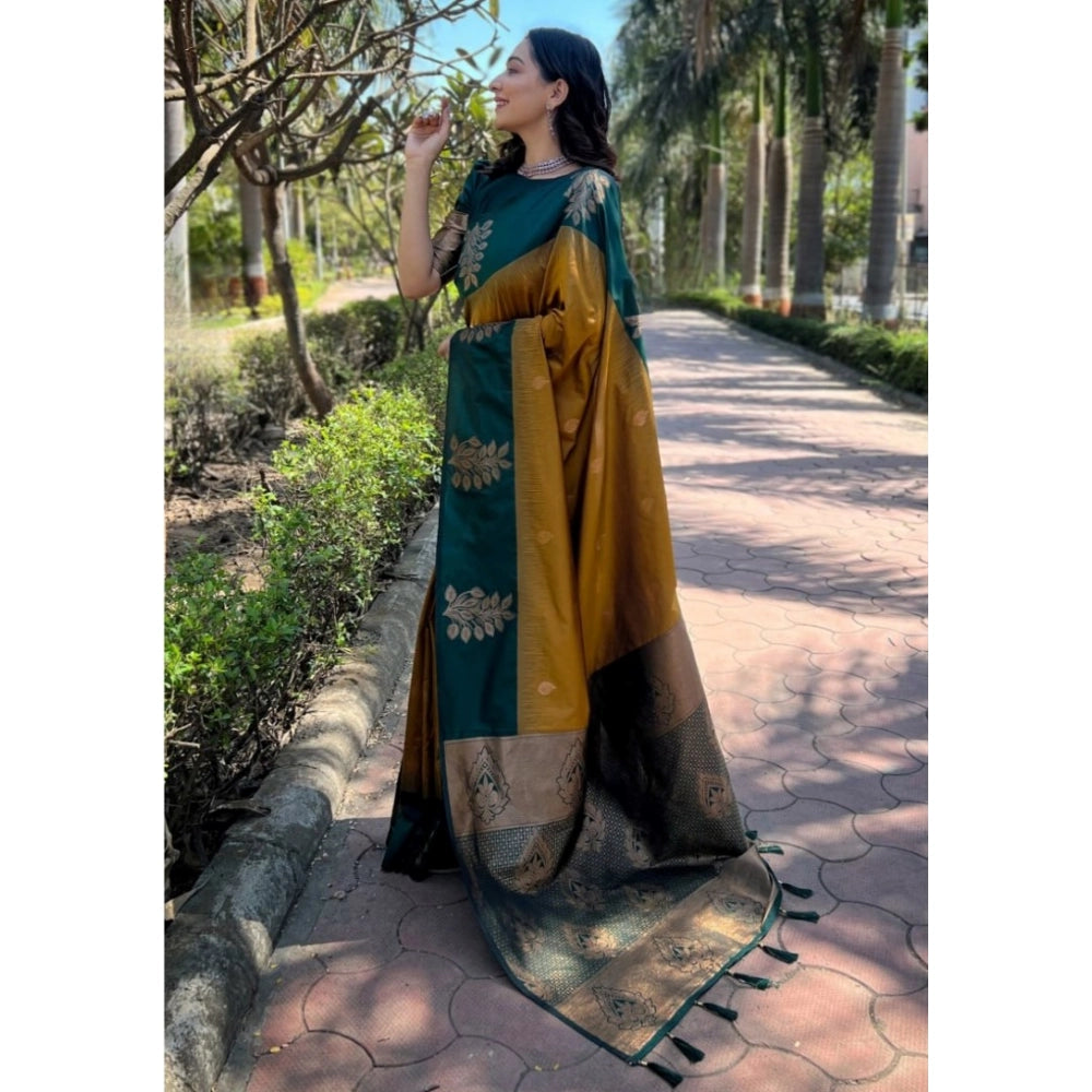 Snuggle Spot Women's Silk Printed Saree With Unstitched Blouse 5.5Mtr (Yellow)