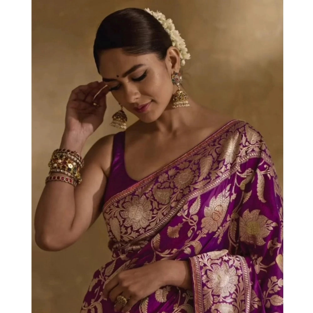 Snuggle Spot Women's Silk Printed Saree With Unstitched Blouse 5.5Mtr (Purple)