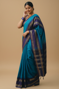 Snuggle Spot Women's Silk Printed Saree With Unstitched Blouse 5.5Mtr (Blue)