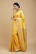 Snuggle Spot Women's Silk Printed Saree With Unstitched Blouse 5.5Mtr (Yellow)