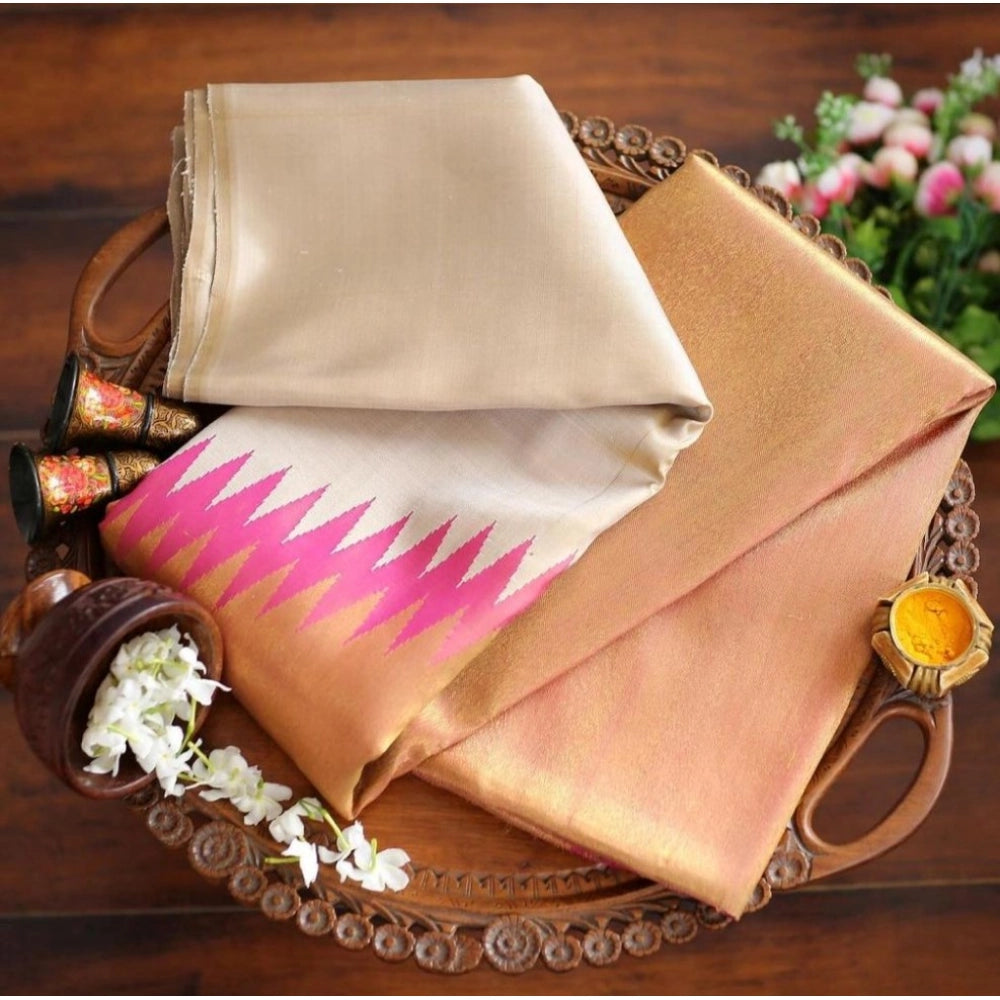 Snuggle Spot Women's Silk Printed Saree With Unstitched Blouse 5.5Mtr (Cream)