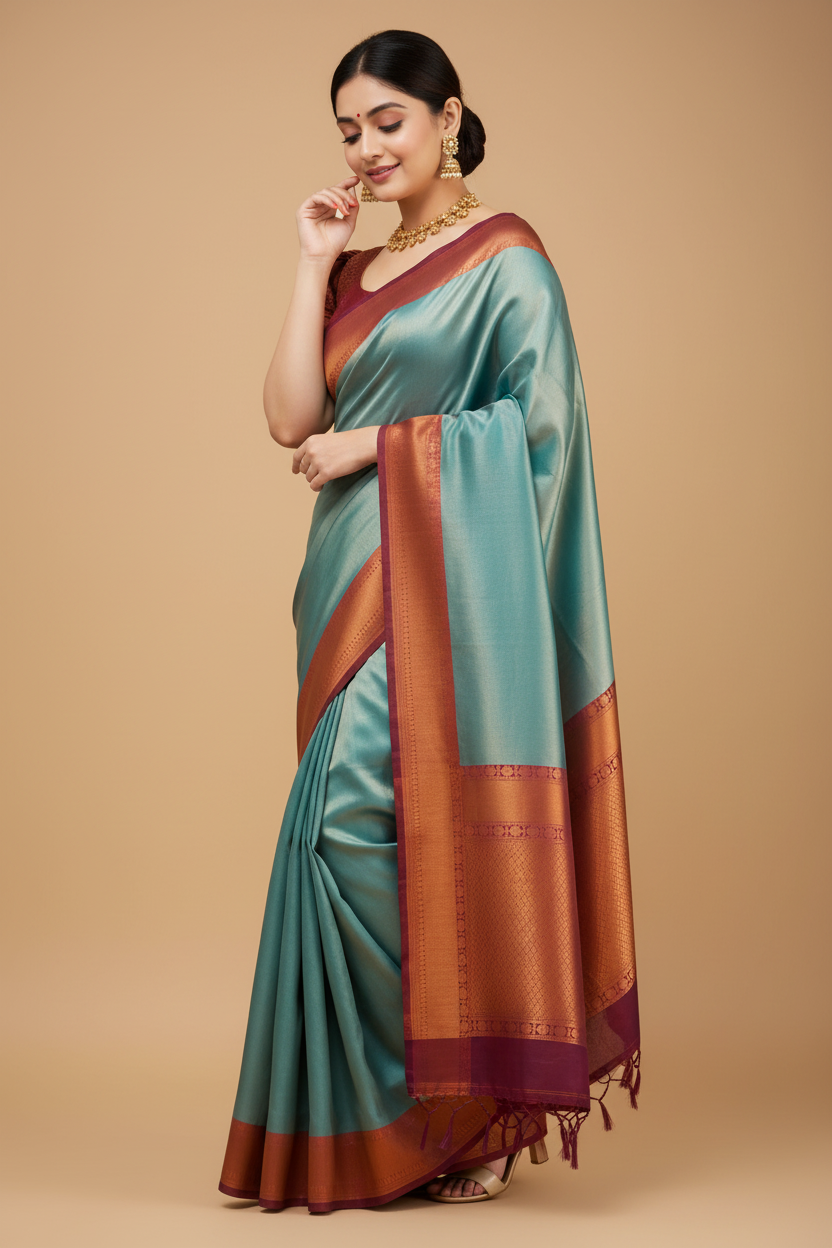 Snuggle Spot Women's Silk Printed Saree With Unstitched Blouse 5.5Mtr (Rama)