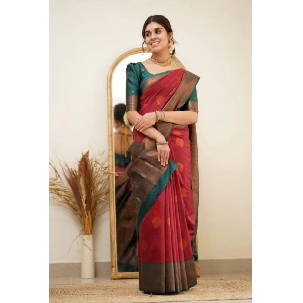 Snuggle Spot Women's Silk Printed Saree With Unstitched Blouse 5.5Mtr (Red)