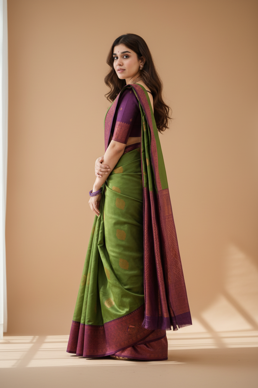 Snuggle Spot Women's Silk Printed Saree With Unstitched Blouse 5.5Mtr (Green)