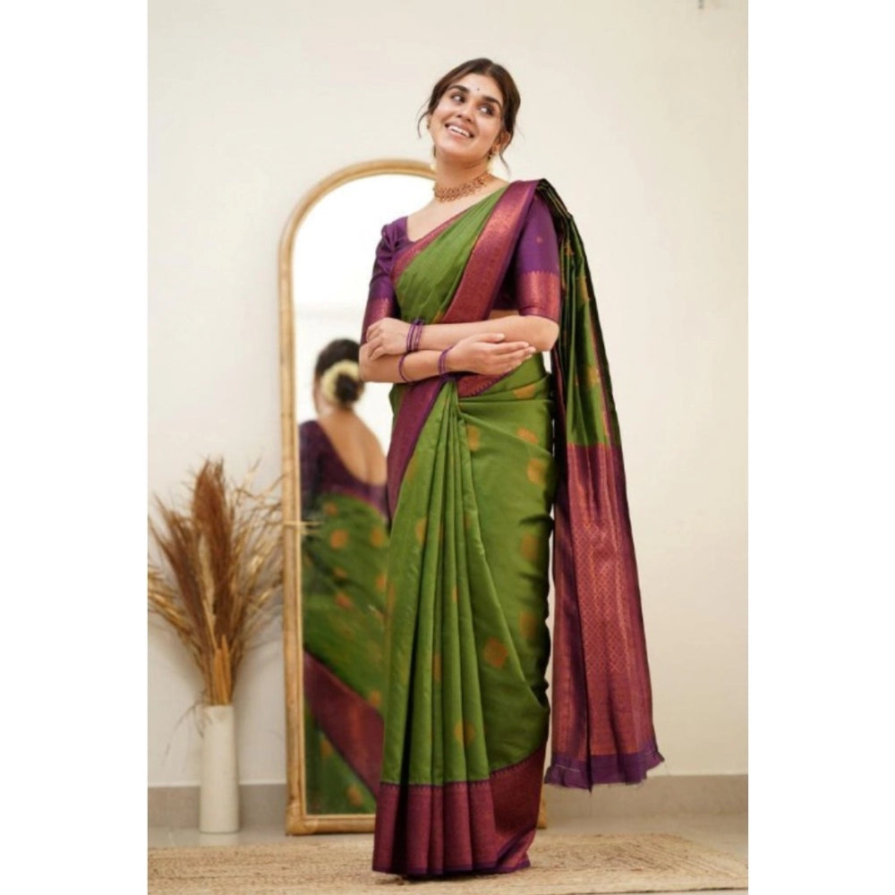Snuggle Spot Women's Silk Printed Saree With Unstitched Blouse 5.5Mtr (Green)