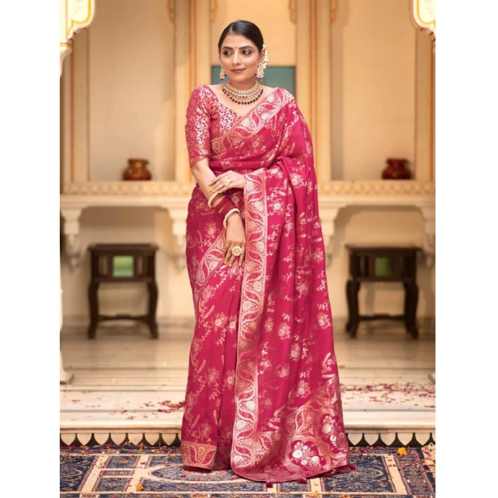 Snuggle Spot Women's Silk Printed Saree With Unstitched Blouse 5.5Mtr (Pink)