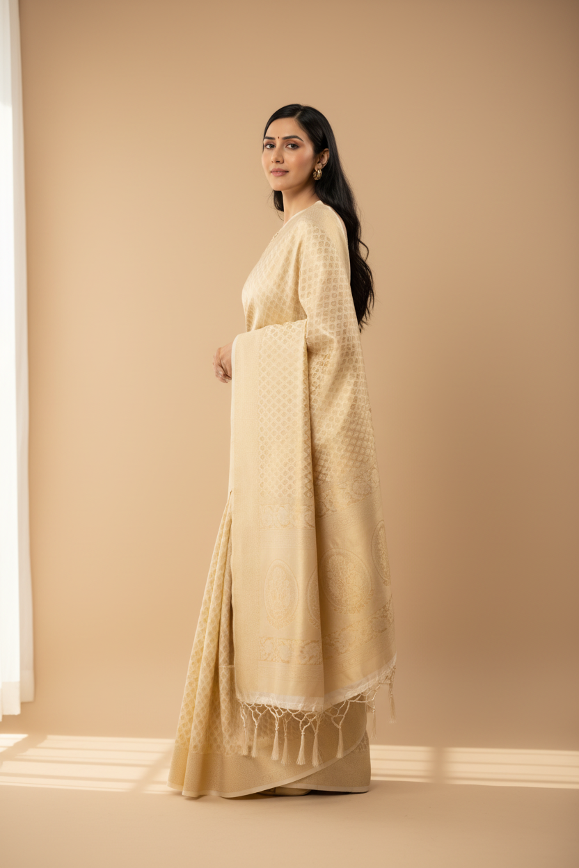 Snuggle Spot Women's Silk Printed Saree With Unstitched Blouse 5.5Mtr (Gold)