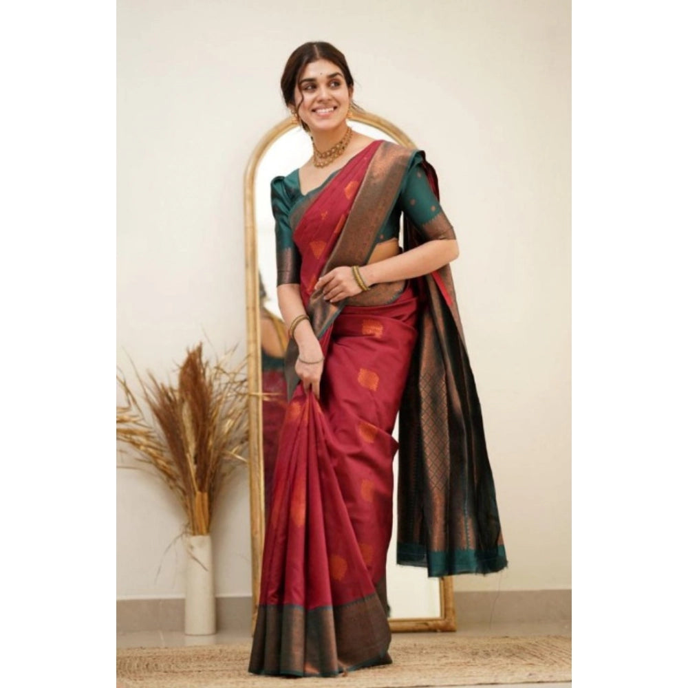Snuggle Spot Women's Silk Printed Saree With Unstitched Blouse 5.5Mtr (Red)