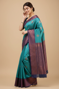 Snuggle Spot Women's Silk Printed Saree With Unstitched Blouse 5.5Mtr (Rama)